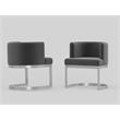 Wingback Dining chair in gray fabric seat stainless steel base