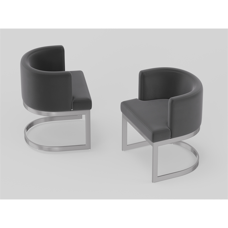 Wingback Dining chair in gray fabric seat stainless steel base