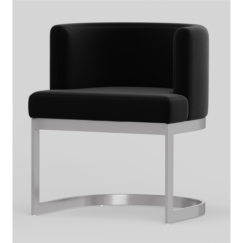 Wingback Dining chair in black fabric seat stainless steel base