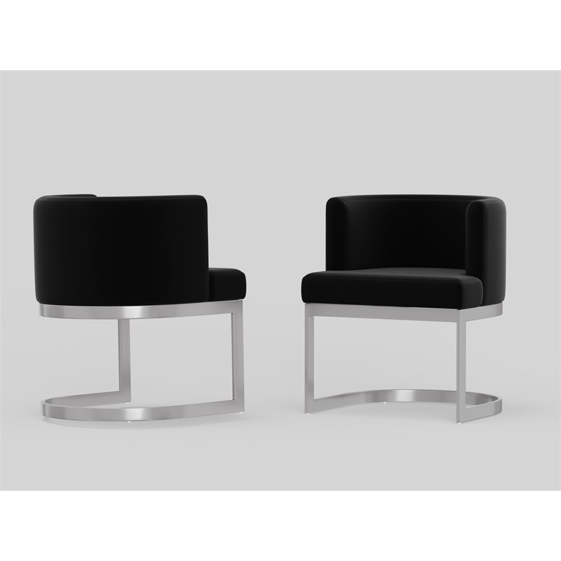 Wingback Dining chair in black fabric seat stainless steel base