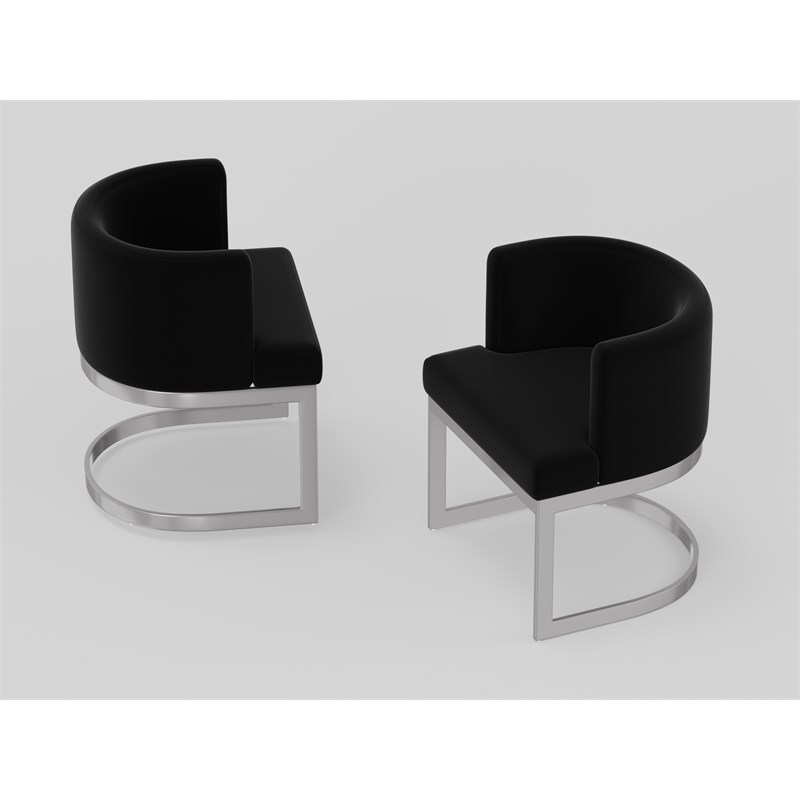 Wingback Dining chair in black fabric seat stainless steel base