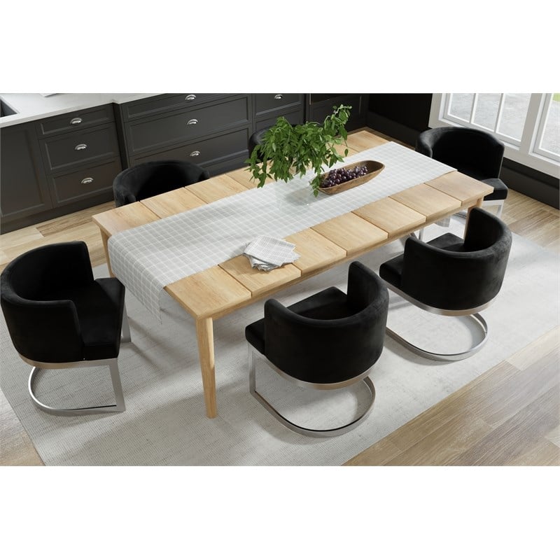 Wingback Dining chair in black fabric seat stainless steel base