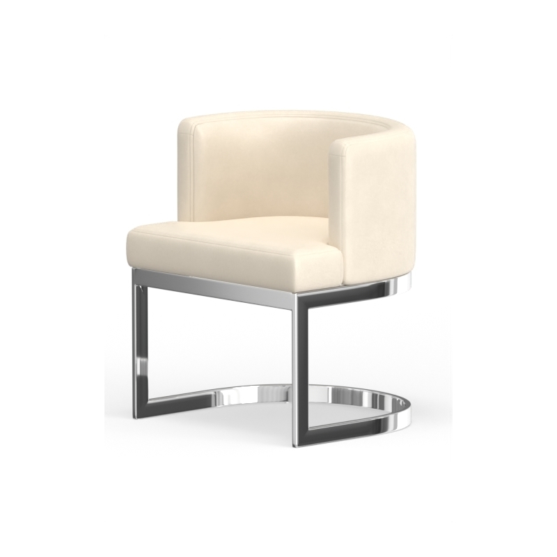 Wingback Dining chair in white PU seat chrome base