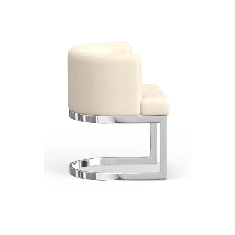 Wingback Dining chair in white PU seat chrome base