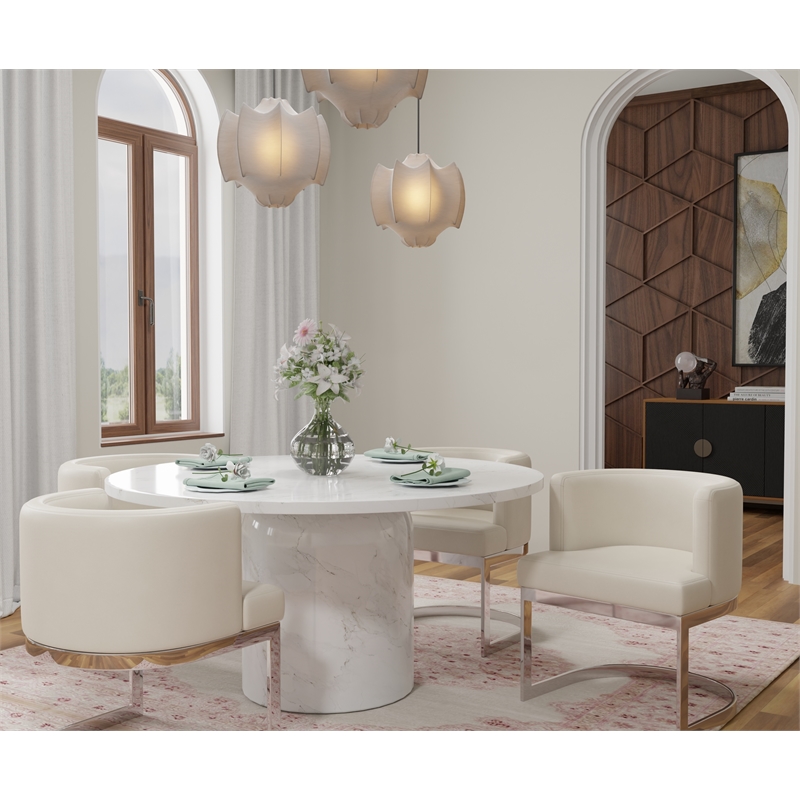 Wingback Dining chair in white PU seat chrome base