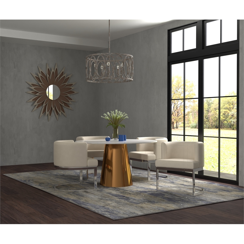 Wingback Dining chair in white PU seat chrome base