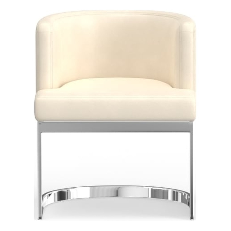 Wingback Dining chair in white PU seat chrome base