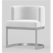 Wingback Dining chair in white fabric seat stainless steel base