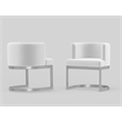 Wingback Dining chair in white fabric seat stainless steel base