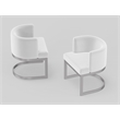 Wingback Dining chair in white fabric seat stainless steel base