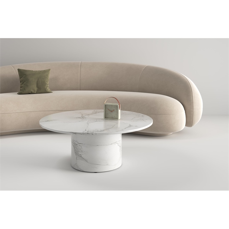 Round 35'' Coffee Table with Marble Top & MDF base