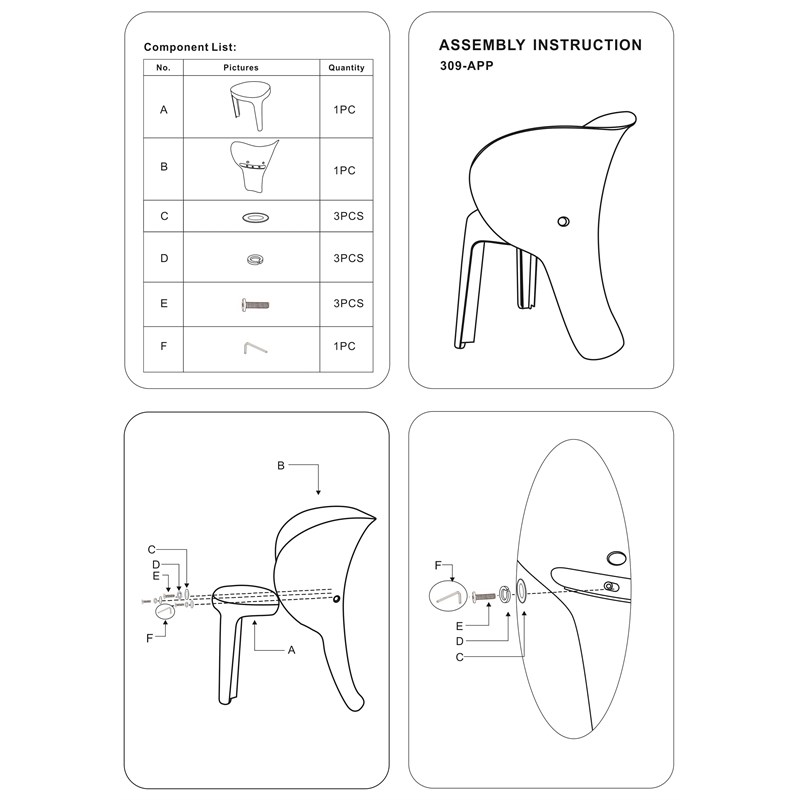 Elephant Polypropylene Kids Chair Set of 4 White