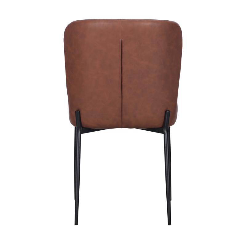 Set of 2 Cognac Faux Leather Dining Chair with Black Metal legs