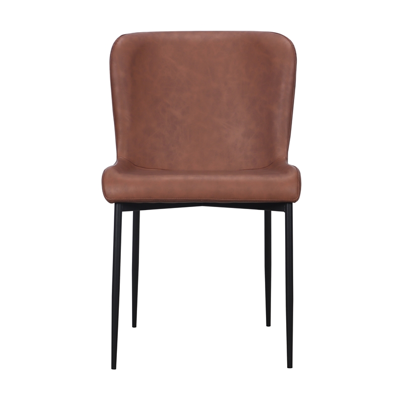 Set of 2 Cognac Faux Leather Dining Chair with Black Metal legs