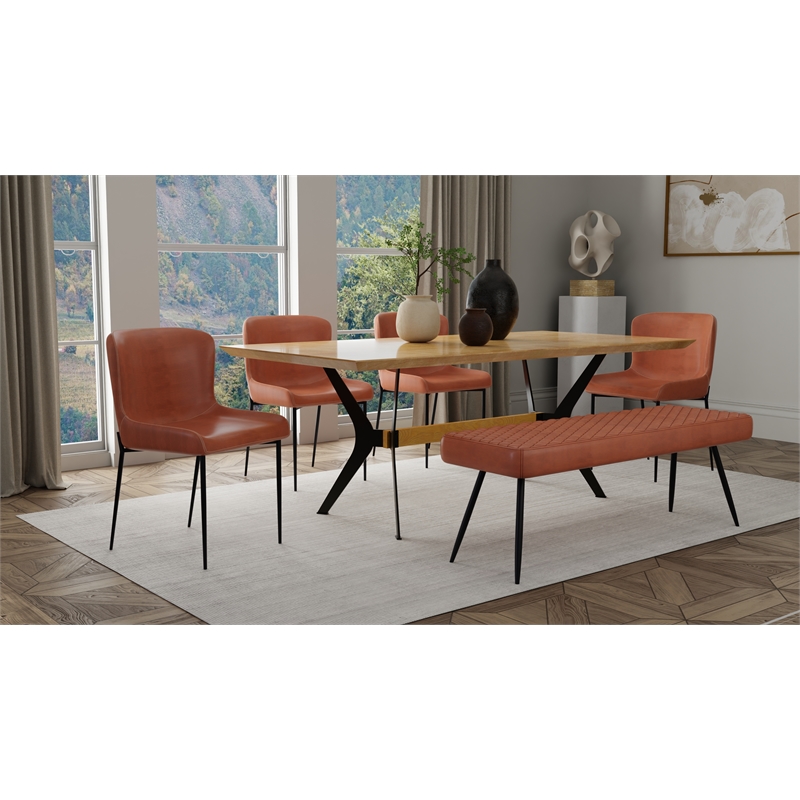 Set of 2 Cognac Faux Leather Dining Chair with Black Metal legs