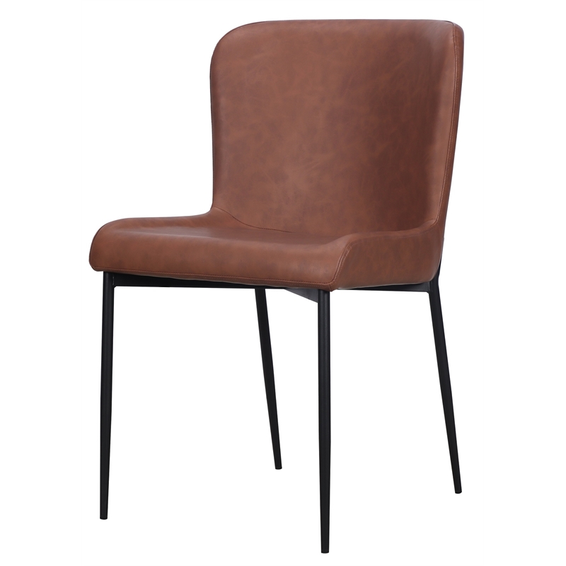 Set of 2 Cognac Faux Leather Dining Chair with Black Metal legs