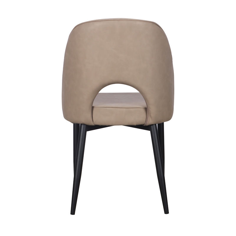 Set of 2 Taupe Faux Leather Dining Chair with Black Metal legs