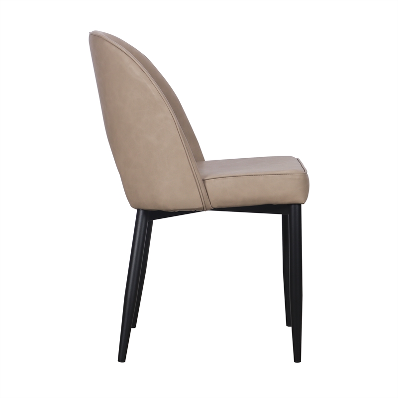 Set of 2 Taupe Faux Leather Dining Chair with Black Metal legs