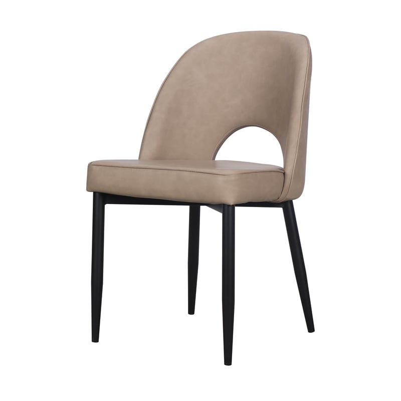 Set of 2 Taupe Faux Leather Dining Chair with Black Metal legs