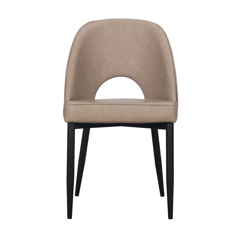 Set of 2 Taupe Faux Leather Dining Chair with Black Metal legs