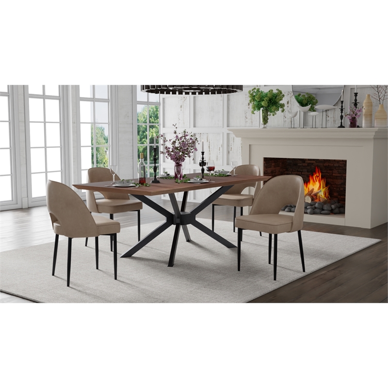 Set of 2 Taupe Faux Leather Dining Chair with Black Metal legs