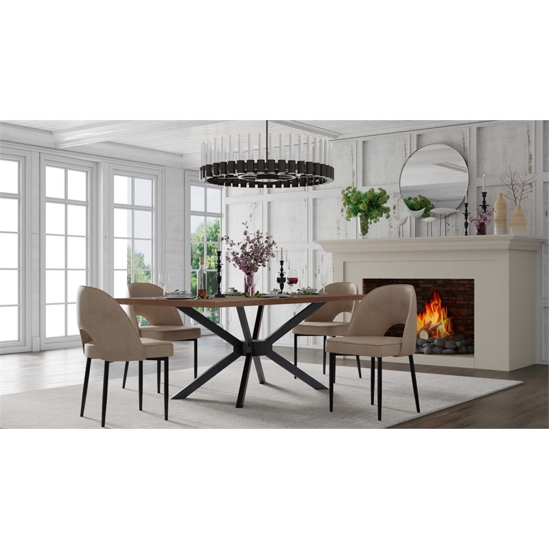 Set of 2 Taupe Faux Leather Dining Chair with Black Metal legs