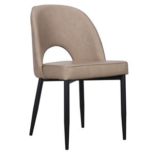 Set of 2 Taupe Faux Leather Dining Chair with Black Metal legs