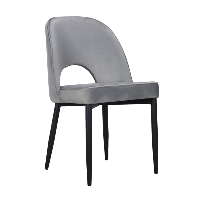 Set of 2 Light Gray Velvet Dining Chair with Black Metal legs