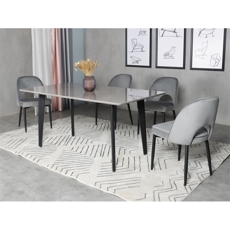 Set of 2 Light Gray Velvet Dining Chair with Black Metal legs