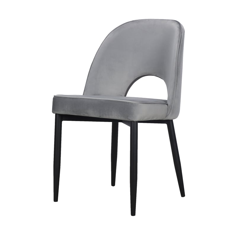 Set of 2 Light Gray Velvet Dining Chair with Black Metal legs
