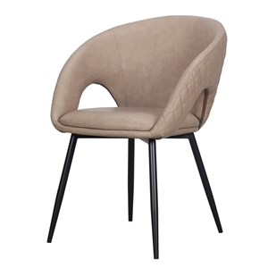 Set of 2 Taupe Faux Leather Dining Chair with Black Metal legs