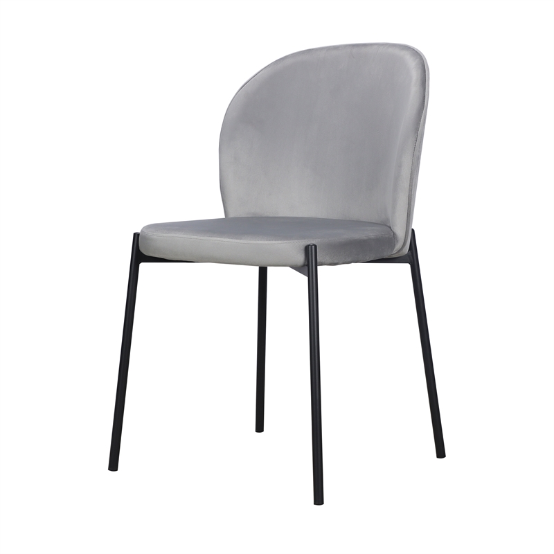 Set of 2 Gray Velvet Dining Chair with Black Metal legs