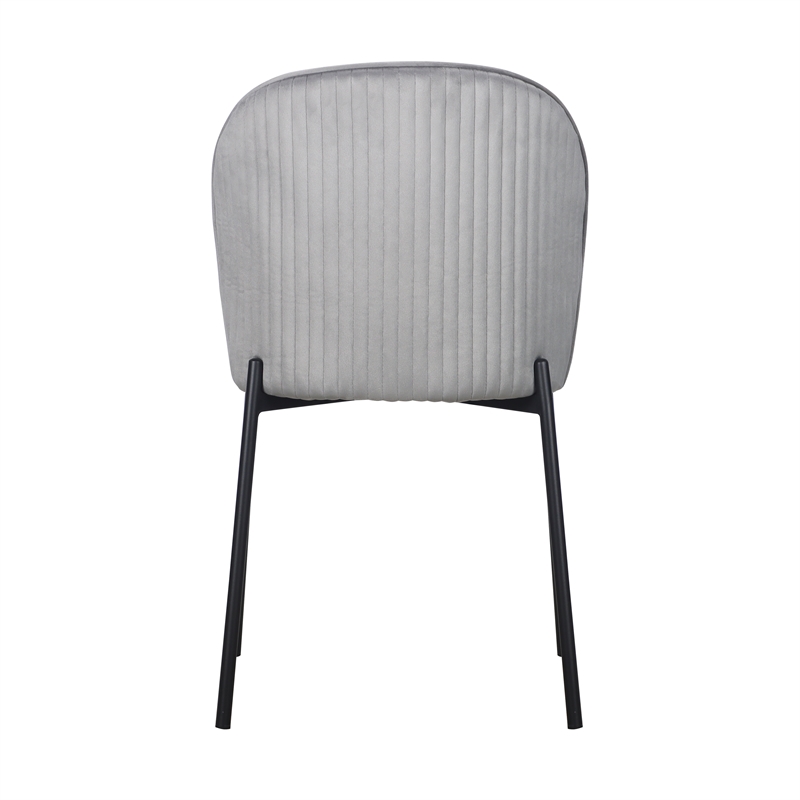 Set of 2 Gray Velvet Dining Chair with Black Metal legs