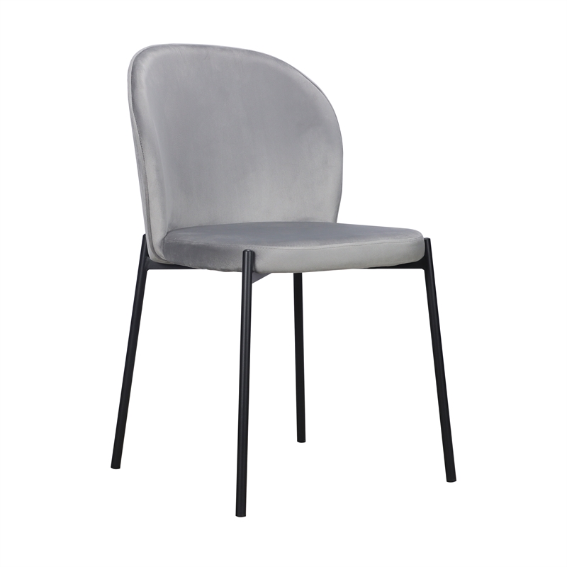 Set of 2 Gray Velvet Dining Chair with Black Metal legs