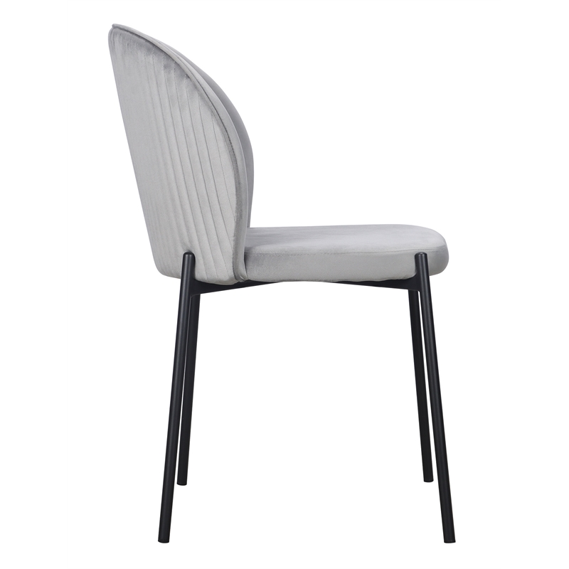 Set of 2 Gray Velvet Dining Chair with Black Metal legs