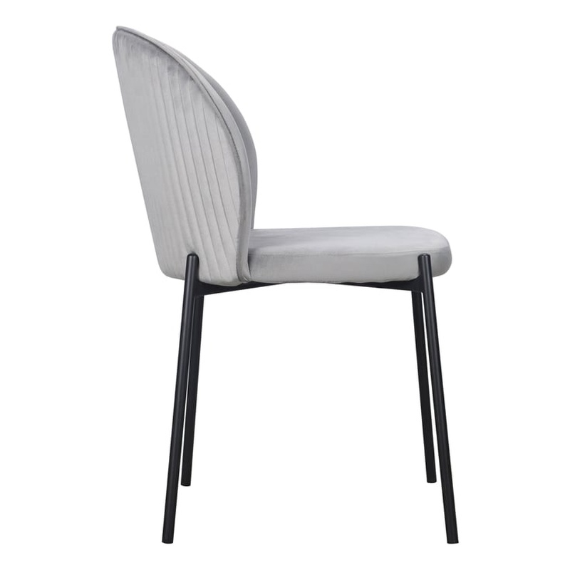Set of 2 Gray Velvet Dining Chair with Black Metal legs
