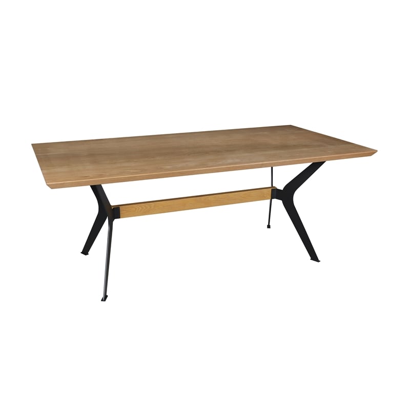 Modern Dining Table with Wood Veneer Top and Black Metal Legs 79