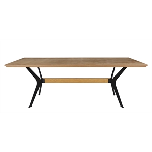 Walnut Veneer Engineered Wood Dining Table with Metal Black legs
