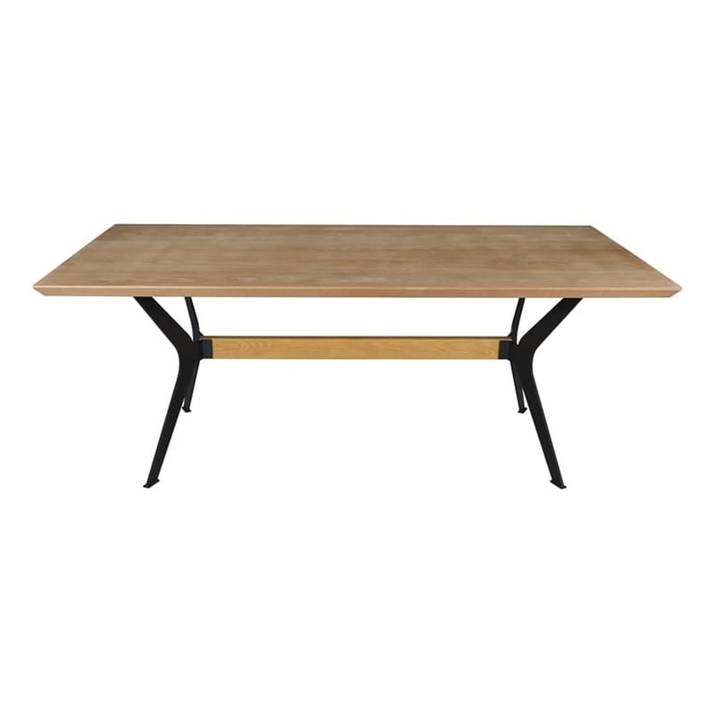 Modern Dining Table with Wood Veneer Top and Black Metal Legs 79