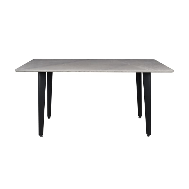 Sintered Stone Gray Dining Table with Black Metal Legs