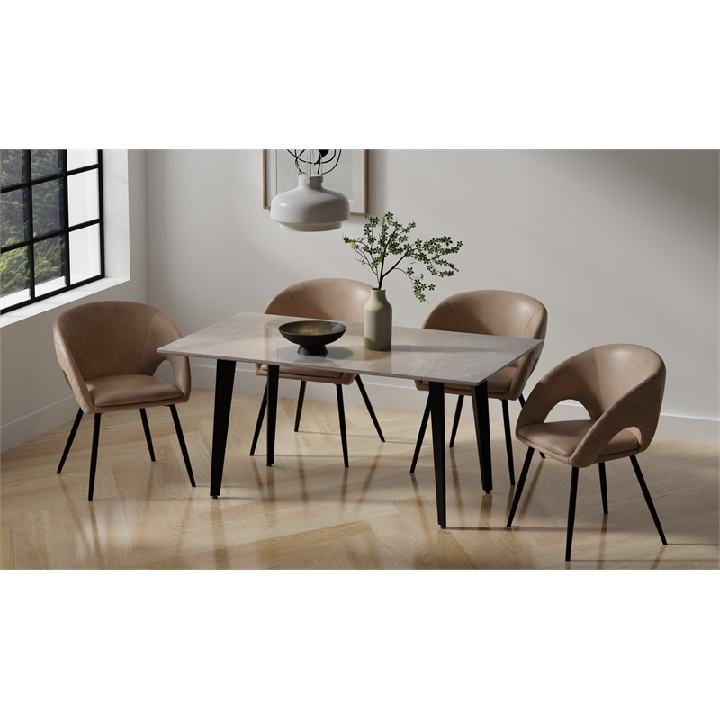 Sintered Stone Gray Dining Table with Black Metal Legs