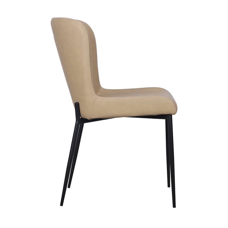 Set of 2 Sand Color PU Leather Dining Chair with Black Metal legs