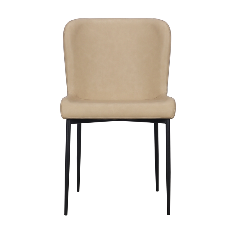 Set of 2 Sand Color PU Leather Dining Chair with Black Metal legs