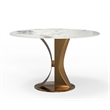 47 in Round White Sintered Stone Dining Table with Brushed Gold Base