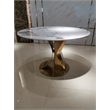 47 in Round White Sintered Stone Dining Table with Brushed Gold Base