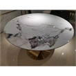47 in Round White Sintered Stone Dining Table with Brushed Gold Base
