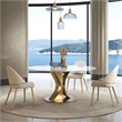 47 in Round White Sintered Stone Dining Table with Brushed Gold Base