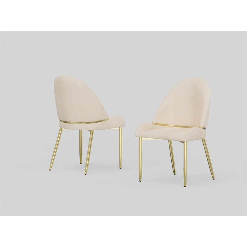 Set of 2 Champagne Color Faux Leather Dining Chair with Matte Gold Frame