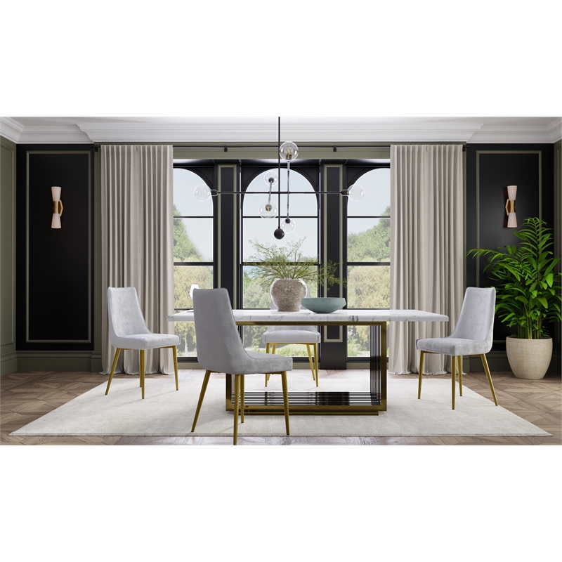 Dining Table with White Marble Top and Matte Gold Base