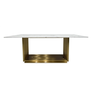 Dining Table with White Marble Top and Matte Gold Base